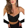 thumbnail image 4 of Coduop Women's Mesh Patchwork Sleeveless Spaghetti Strap Crop Vest with Half Sleeve, 4 of 6