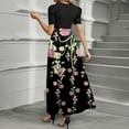 thumbnail image 4 of UoCefik Petite Dresses For Women Flowy Floral Print Short Sleeve Wedding Guest Dresses Wrap Elegant Patchwork Cocktail Summer Long Maxi Dress Black M, 4 of 4