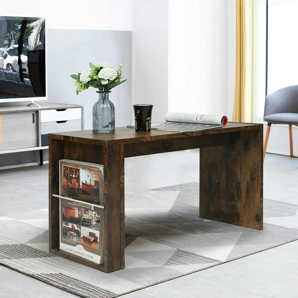 HOMYCASA Coffee Table with Storage Shelf Slim Side Table for Bedroom