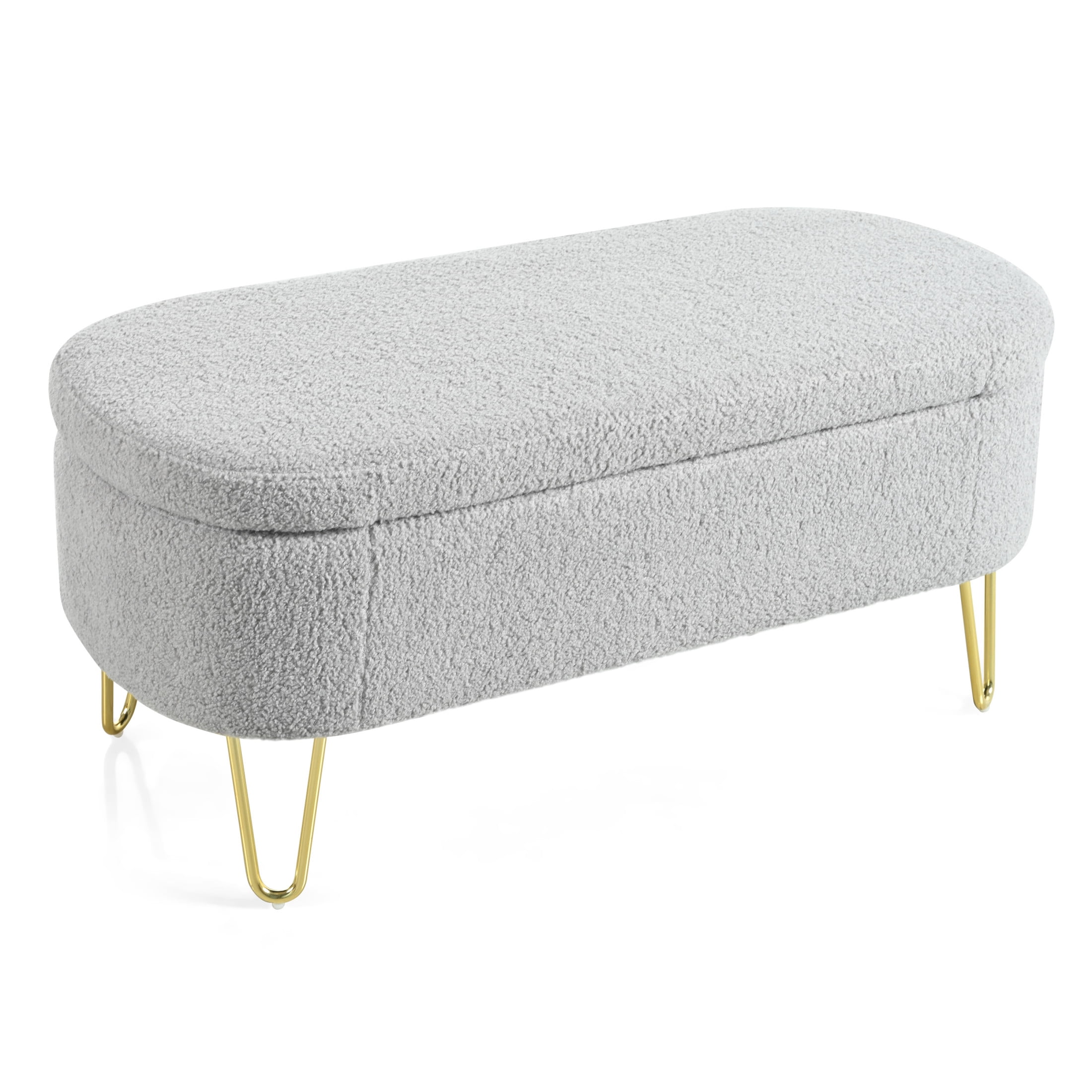 Grey Modern Fabric Storage Bench Ottoman
