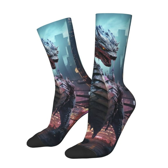 Honeii Urban Mechanical Dragon Print Adult Socks,Crew Socks,Casual Calf Socks,Daily Wear Socks for Men & Women, Perfect for Sports, Casual and Everyday Use