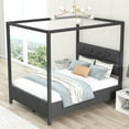 thumbnail image 3 of Queen Size Upholstery Canopy Platform Bed with Four Support Legs, Gray, 3 of 9