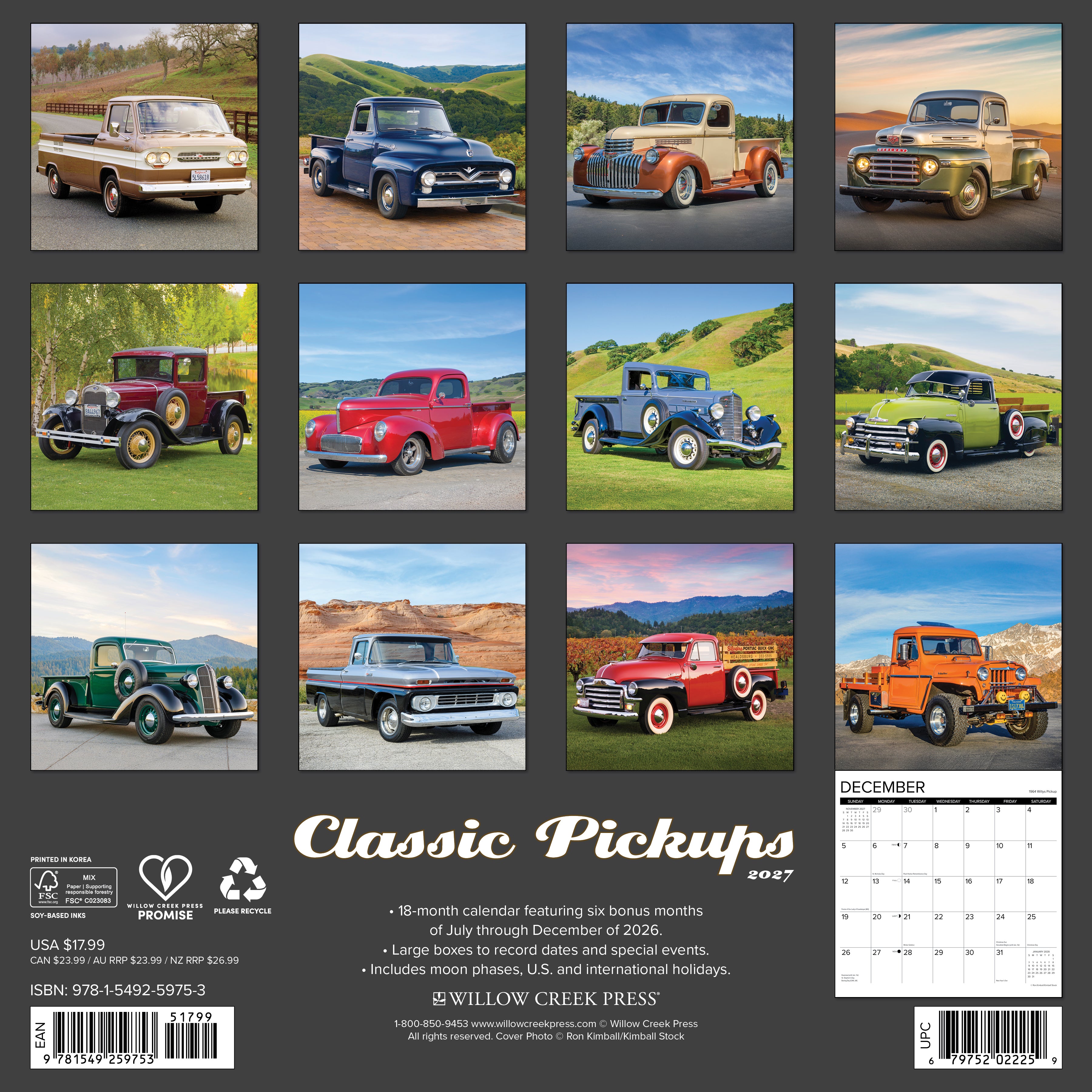 Willow Creek Press, Classic Pickups 2027 Wall Calendar