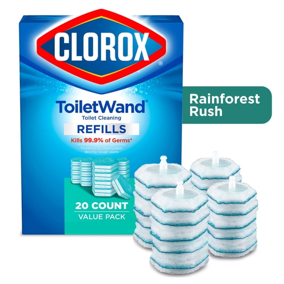 Clorox ToiletWand Disinfecting Refills, Disposable Wand Heads - Rainforest Rush - 20 ct