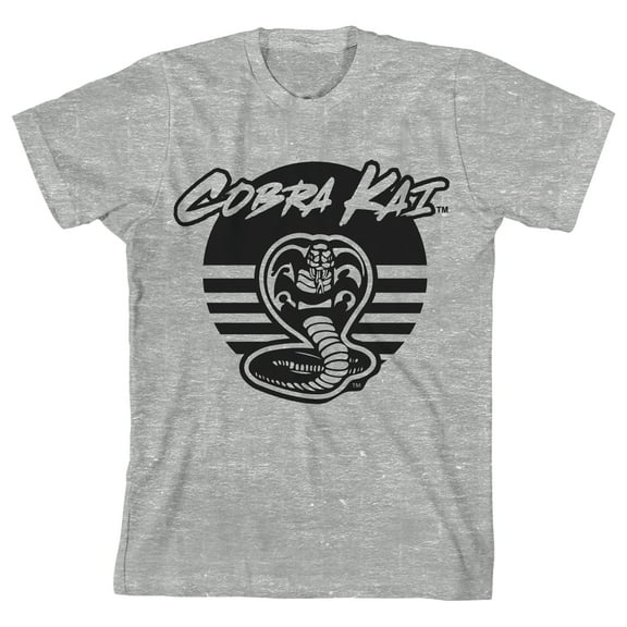 Cobra Kai Black Snake Icon Boy's Athletic Heather T-shirt-XS
