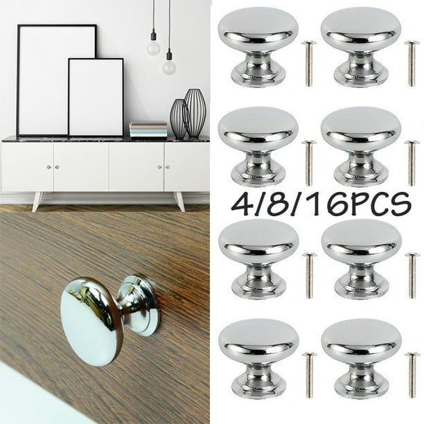 4 16pcs Round Stainless Steel Cabinet, Stainless Steel Door Handles For Kitchen Cabinets