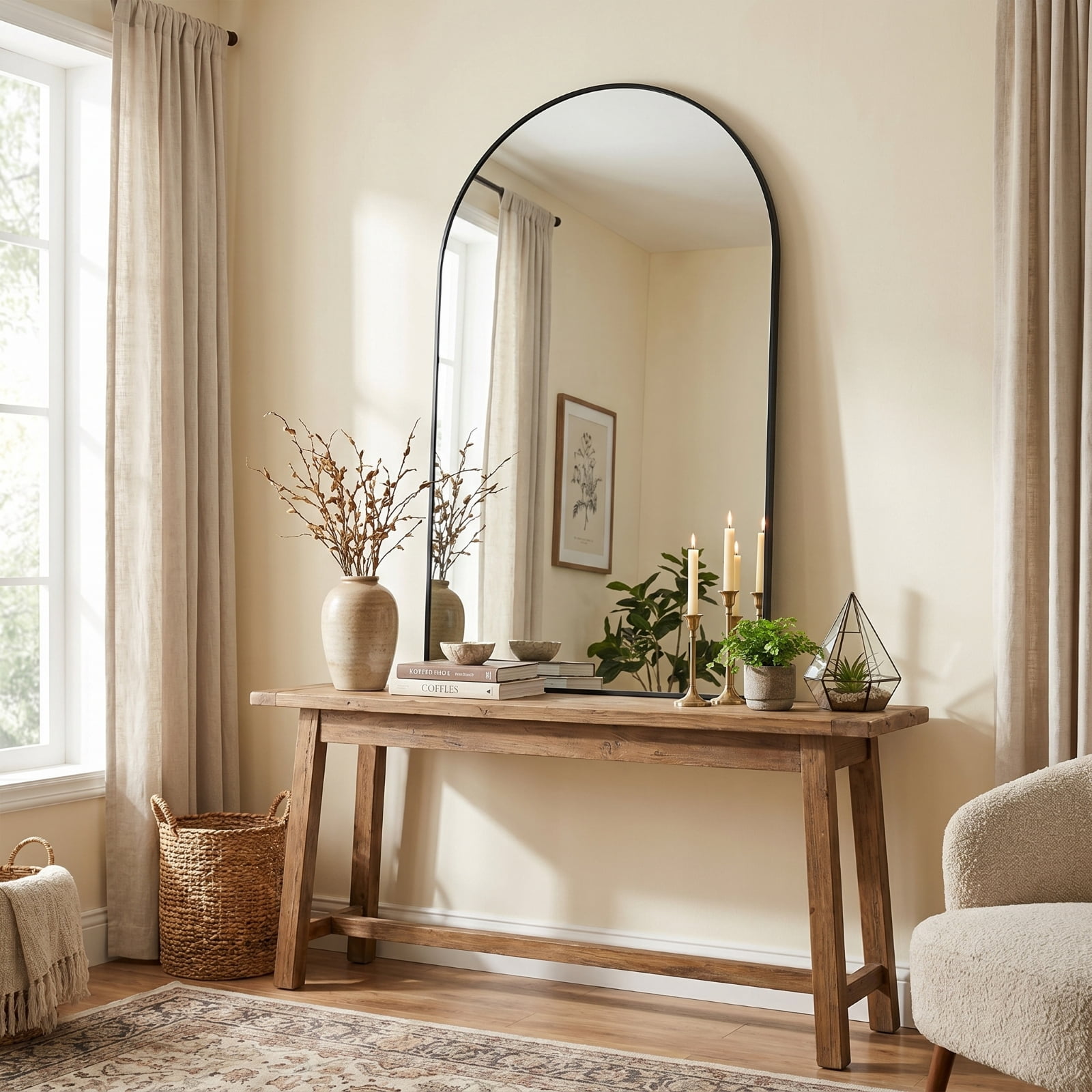 Gleamira 30"x50" Arched Bathroom Wall Mirror Rounded Corner Vanity Mirror with Metal Frame, Black