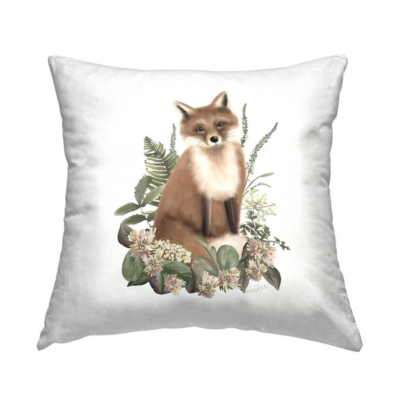 Stupell Industries Floral Woodland Fox Decorative Printed Throw Pillow, 18 x 18