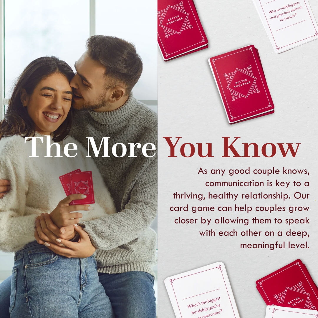 BETTER TOGETHER Couples Conversation Cards Game – 100 Romantic & Deep Questions for Date Night – Relationship Building Card Game for Him & Her – Anniversary, Bridal Shower, Valentine’s Gift