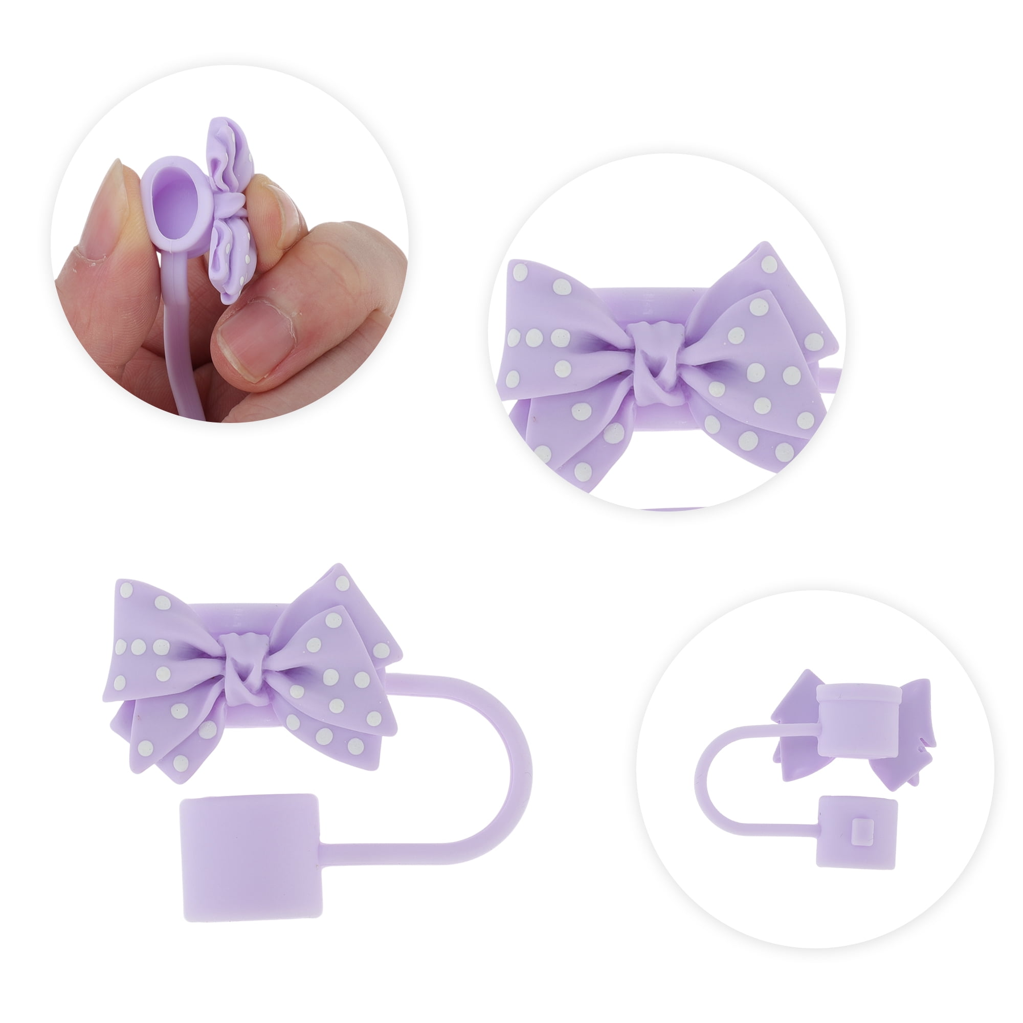 Unique Bargains Spotted Butterfly Silicone Straw Cover Cap Set of 4 Purple