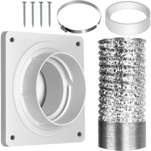 Dryer Vent Hose Connector Kit,dryer Vent Wall Plate With Hose(4 Inch 8 Feet),dryer Duct Connector With Quick Connect & Disconnect,covers Area 7inch X 7inch,fits 4 Inch,for Dryer Washer Bathroom