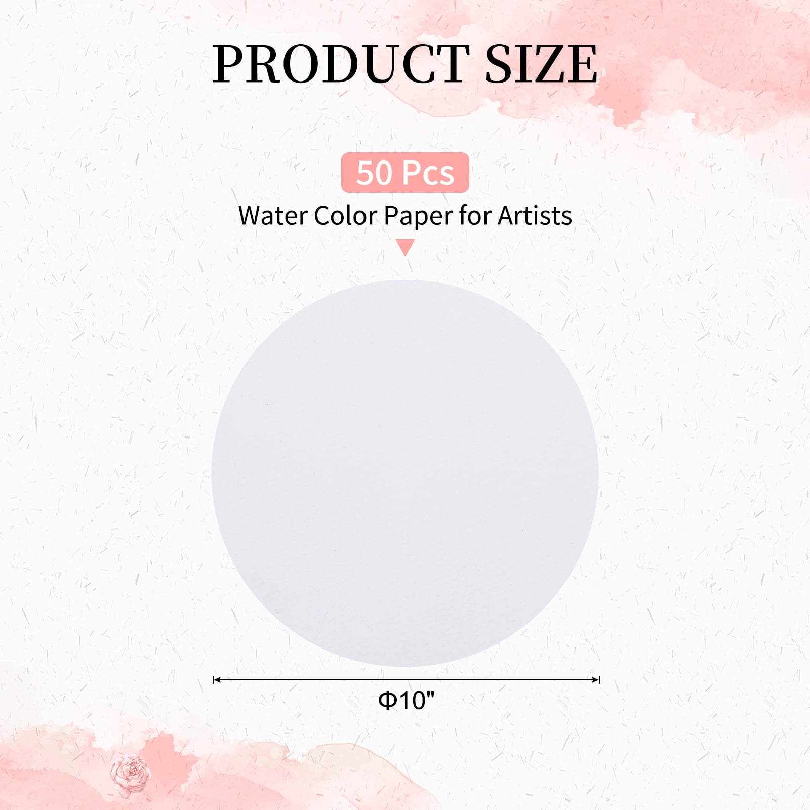 10" Watercolor Paper Bulk, 50 Sheets Water Color Paper Cold Press Paper 92lb/250 GSM Round Watercolour Paper for Artists Drawing Painting