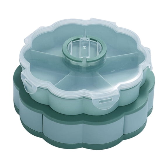 Hometravel Rotating Serving Tray, Divided Snack Tray with Lids, Spinning Party Platter for Appetizers, Condiments, Vegetables, Dips