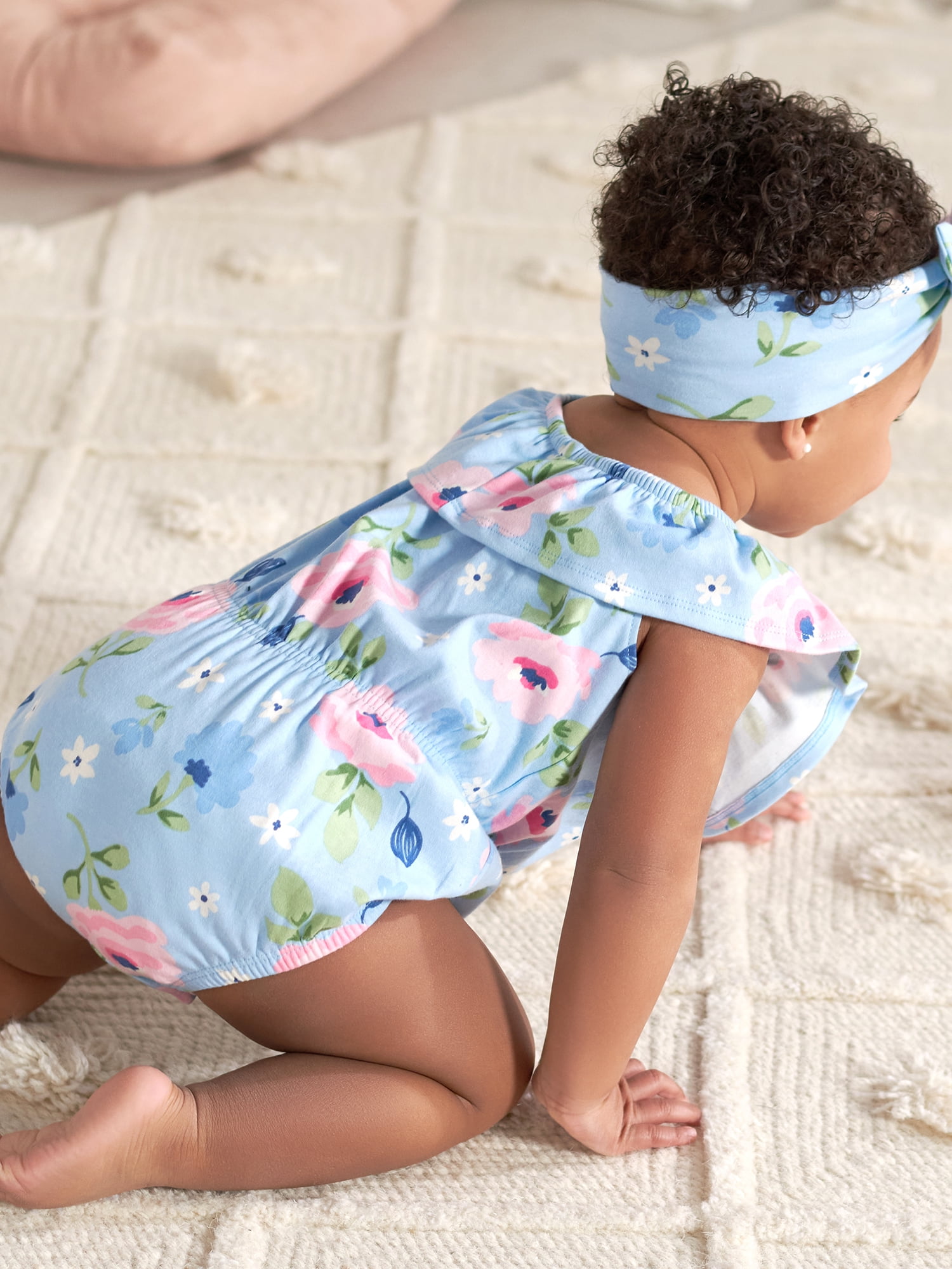 Gerber Baby Girl Wide Neck Romper & Headband Outfit Set, 2-Piece, (0/3 Months - 12 Months)