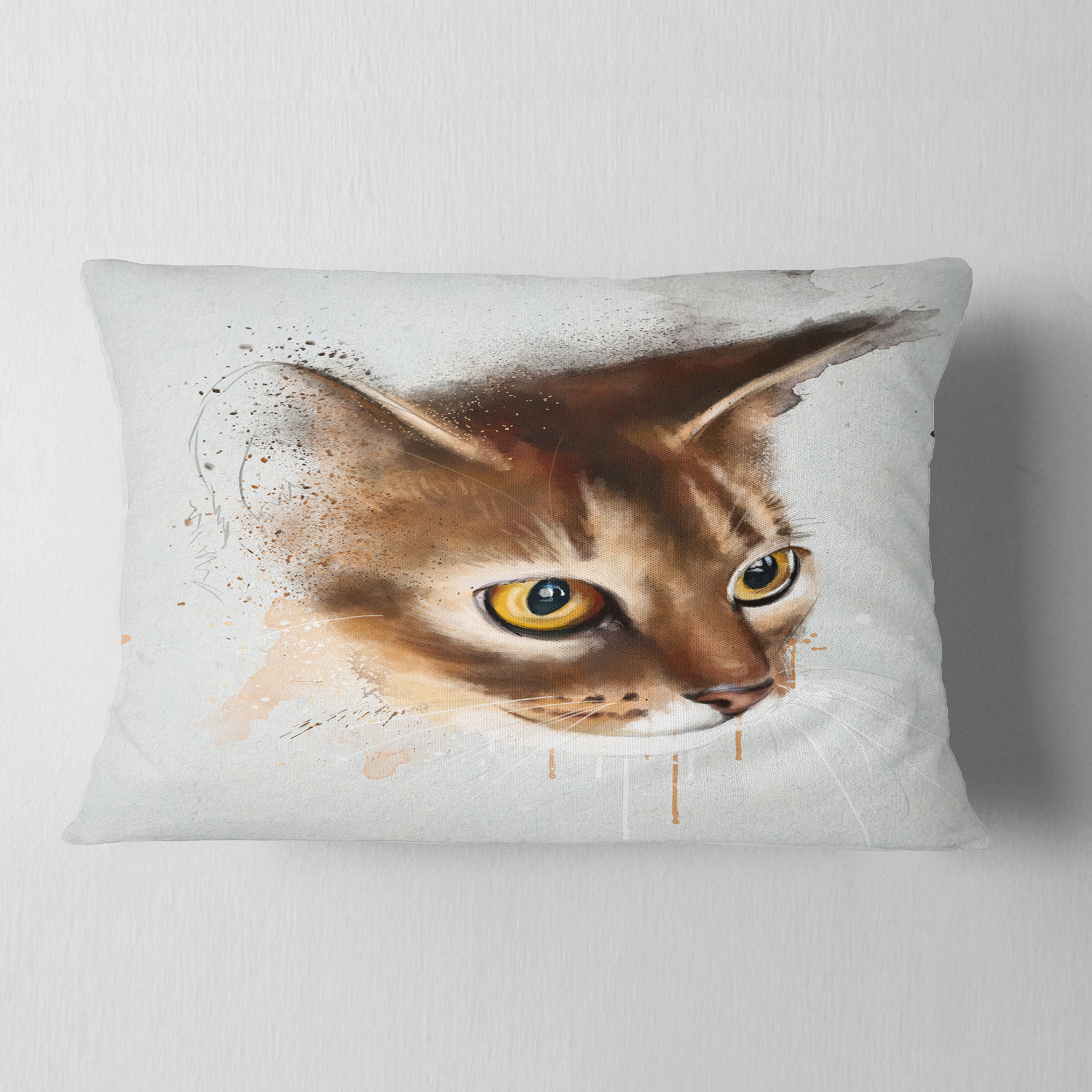 Designart Anxious Brown Cat Watercolor Sketch - Animal Throw Pillow - 12x20