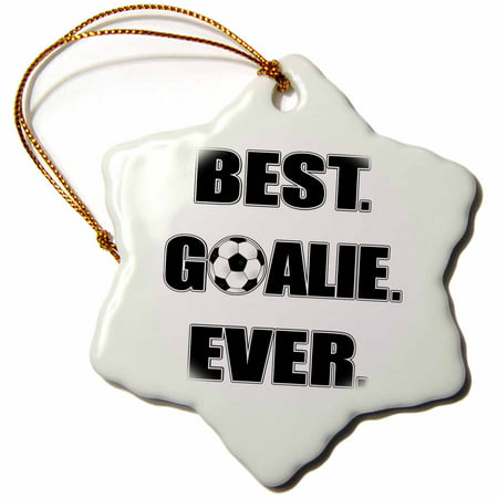 3dRose Best Goalie Ever - Black and White, Snowflake Ornament, Porcelain,