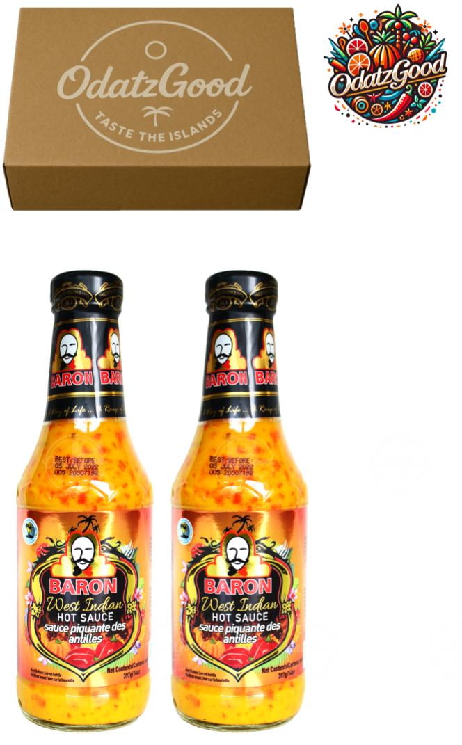 Baron West Indian Hot Sauce 14oz (397g) 2-Pack – Product of St. Lucia – Curated & Packaged by ODatzGood