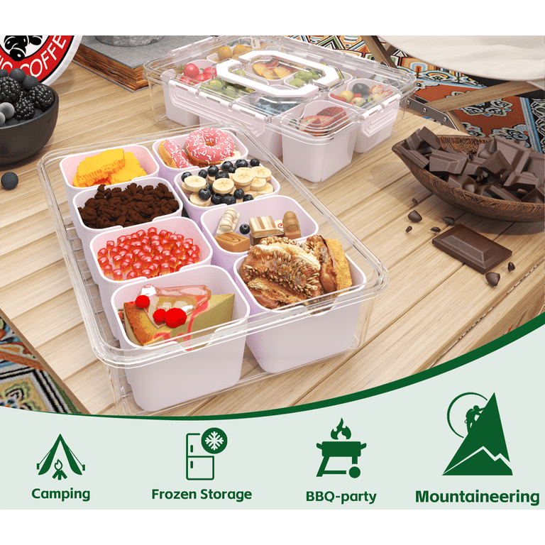 LLMRR Snackle Box Container, 8 Compartments, Divided, Portable