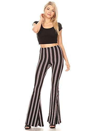 SWEETKIE Boho Flare Pants Wide Leg Pants for Women Stretchy and Soft Solid & Printed Elastic Waist 