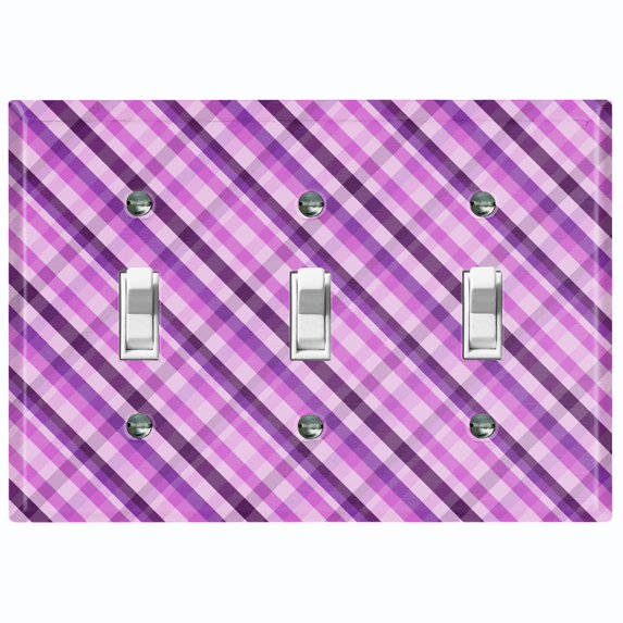Metal Light Switch Plate Outlet Cover Vintage Purple Plaid Wallpaper WAL037