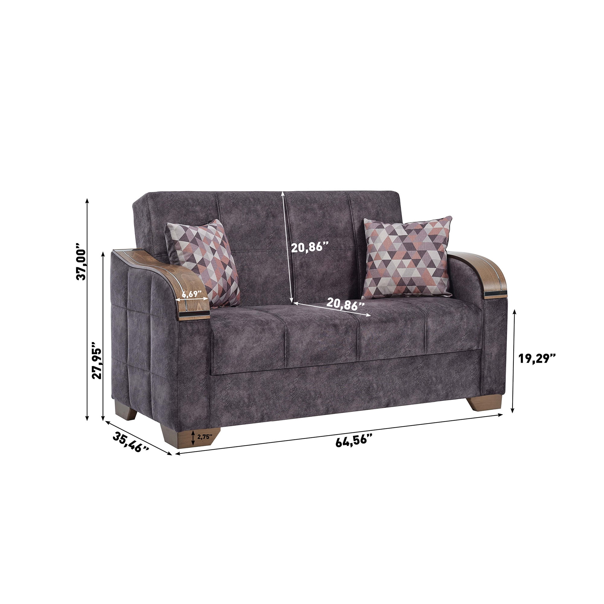 Ottomanson 65" Convertible Loveseat Sleeper with Storage, Modern Suede Sofa for Small Spaces, Brown
