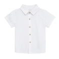 thumbnail image 2 of YunPes Toddler Boys Cotton Linen Short Sleeve Shirt Solid Lapel Shirt with Button-Down Summer Kids Casual Basic Shirt for 1-10Y, 2 of 4