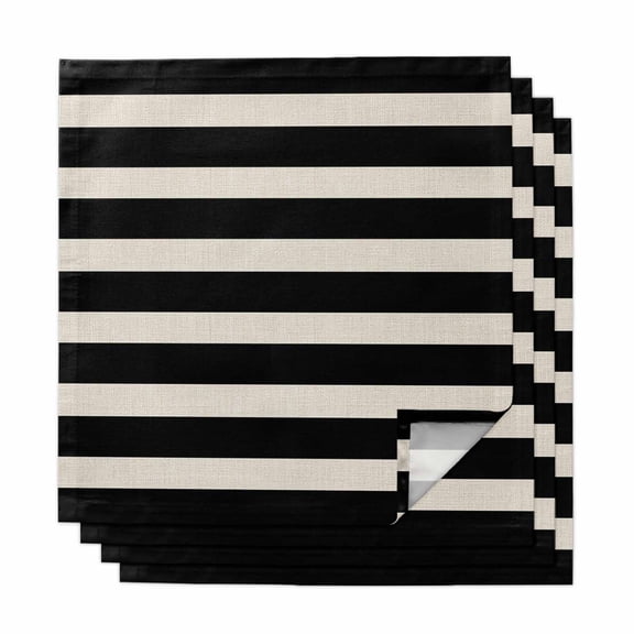 Black Beige Striped Cloth Napkins, Vintage Geometric Line Simple Washable and Reusable Dinner Napkins Set of 4, Table Napkin for Kitchen Party Birthday Wedding Hotel Housewarming 20"x20"