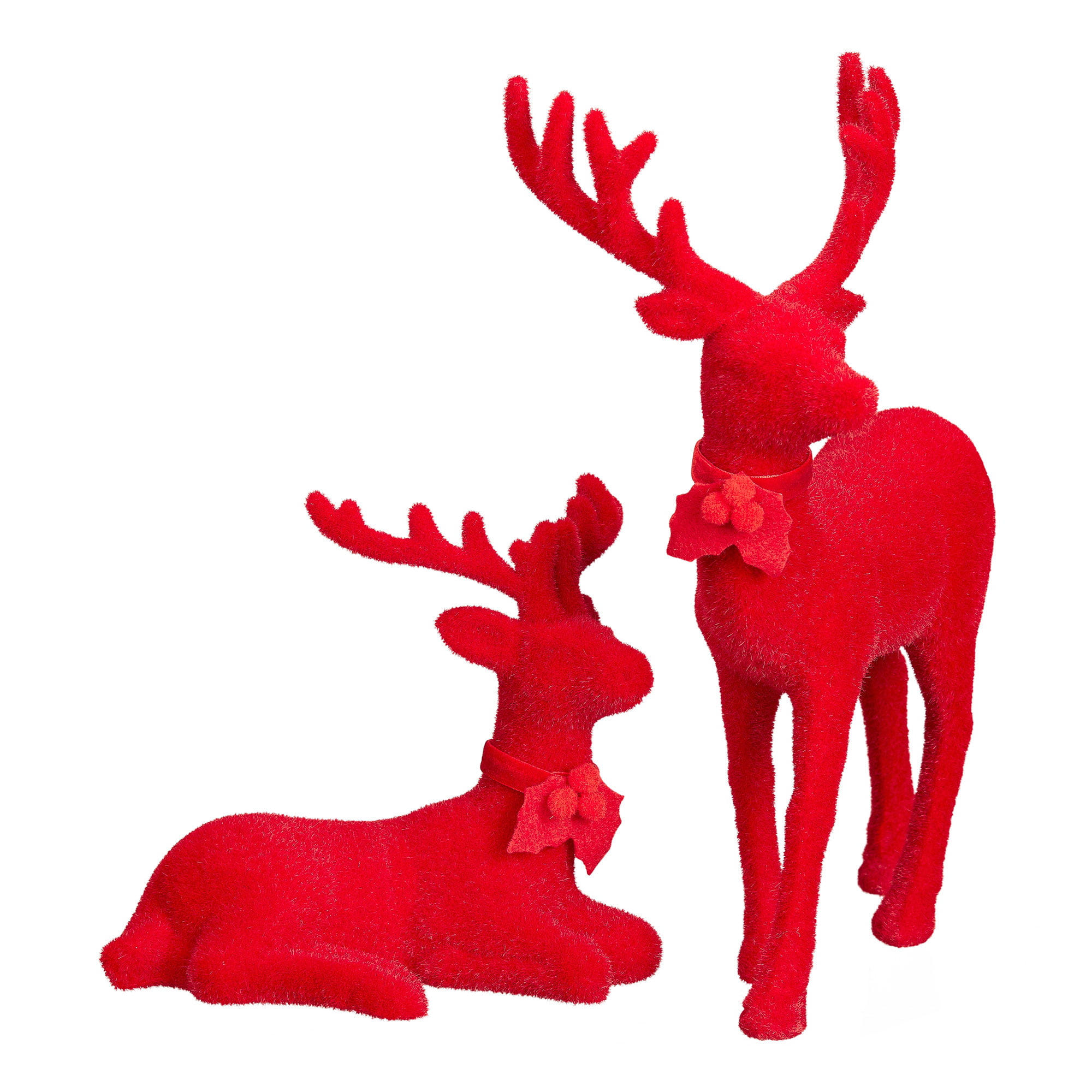 Details about   Set Of 2  Red Flocked Reindeer Table Top Decor Christmas Decoration Holiday 