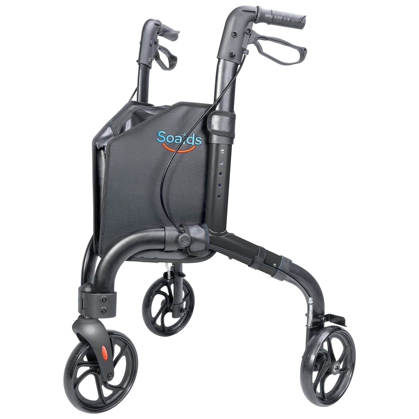 Soaids 3 Wheel Walkers for Seniors with Bag and Hand Brakes, Lightweight Foldable Rollator with Adjustable Height, Compact Mobility Aid for Elderly