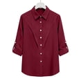 thumbnail image 5 of Womens Lapel Rolled Sleeve T-Shirts Button Down Long Sleeve Solid Color Blouses Perfect Tops for Office Work and Outgoing, 5 of 5