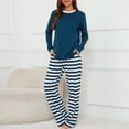 thumbnail image 3 of Loritta Lounge Set Womens 2 Piece Outfits Long Sleeve Round Neck Pajamas Striped Sleepwear Pants for Women S-2XL, 3 of 6