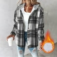 thumbnail image 2 of qolati Plaid Shirts Jackets for Women Casual Button Down Long Sleeve Shacket Jacket Warm Coat Fleece Lined Hoodie Casual Trendy Blouse Top Gray S, 2 of 7