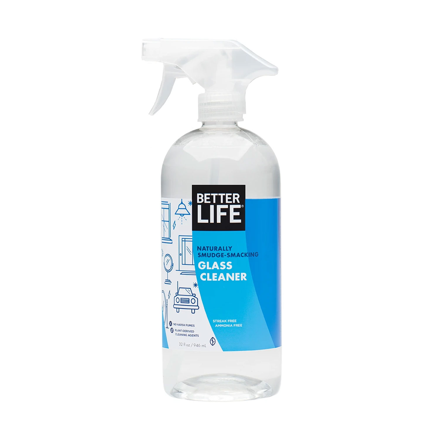 Better Life Unscented Natural Based Streak Free Glass Cleaner Spray, 32