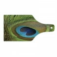 thumbnail image 1 of Peacock Cutting Board, Bird Feather Eye Shape Close up Picture Exotic Wildlife Themed, Decorative Tempered Glass Cutting and Serving Board, Wine Bottle Shape, Green Teal Mustard, by Ambesonne, 1 of 1