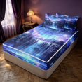 thumbnail image 3 of Homewish Blue Galaxy Zipper Twin Comforter Sets with Fitted Sheet and 2 Pillowcases for Kids Girls, Stars Moon Waterfall Zipper Bedding Set, Black Reversible, 3 of 7