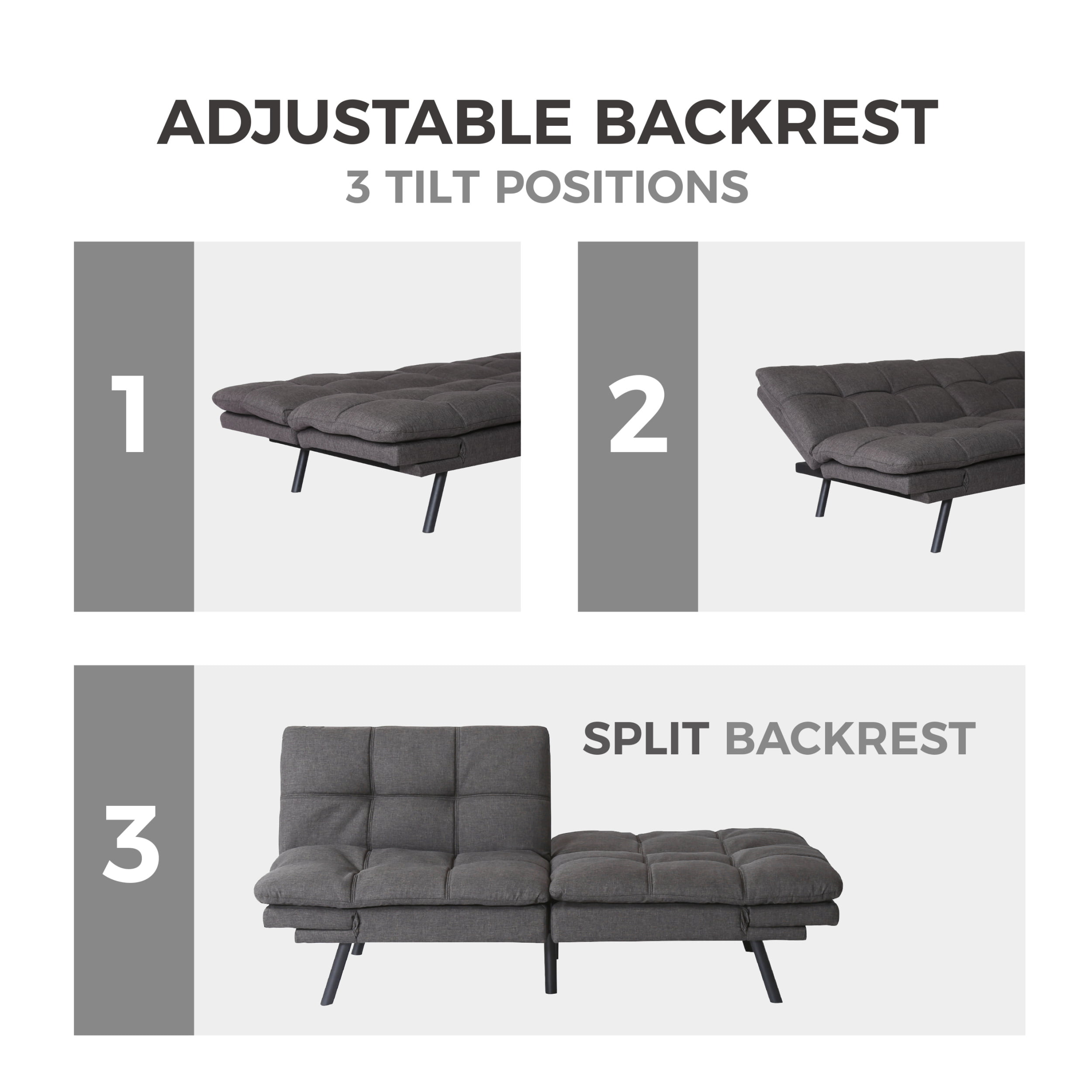 Westsky 71 in. Wide Black Modern Convertible PU Leather Memory Foam Futon Couch Sofa Bed, Folding Sleeper Twin Sofa Furniture