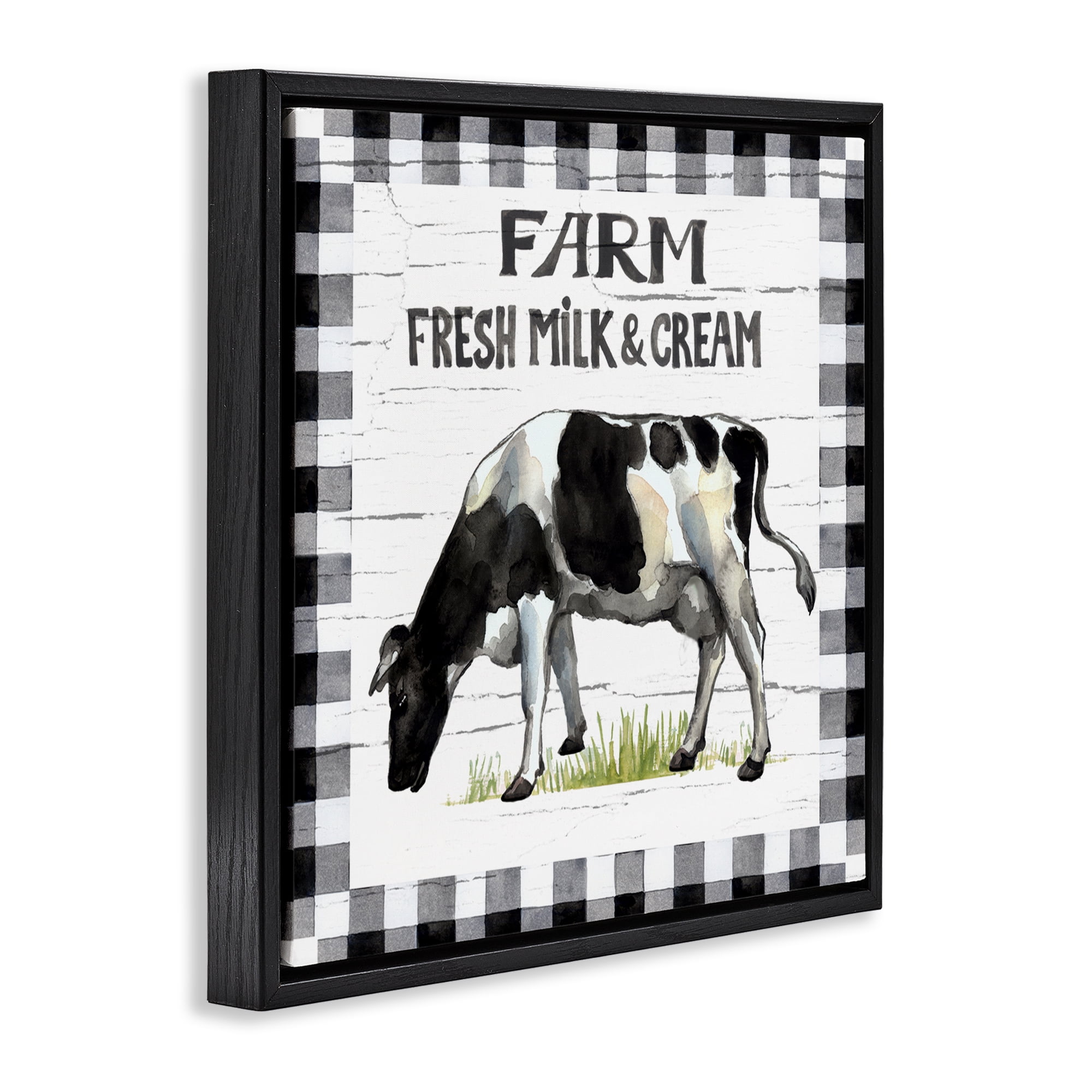 Stupell Industries Spring Cow with Border Animals Painting Black Floater Framed Canvas Art Print Wall Art, 25 x 25