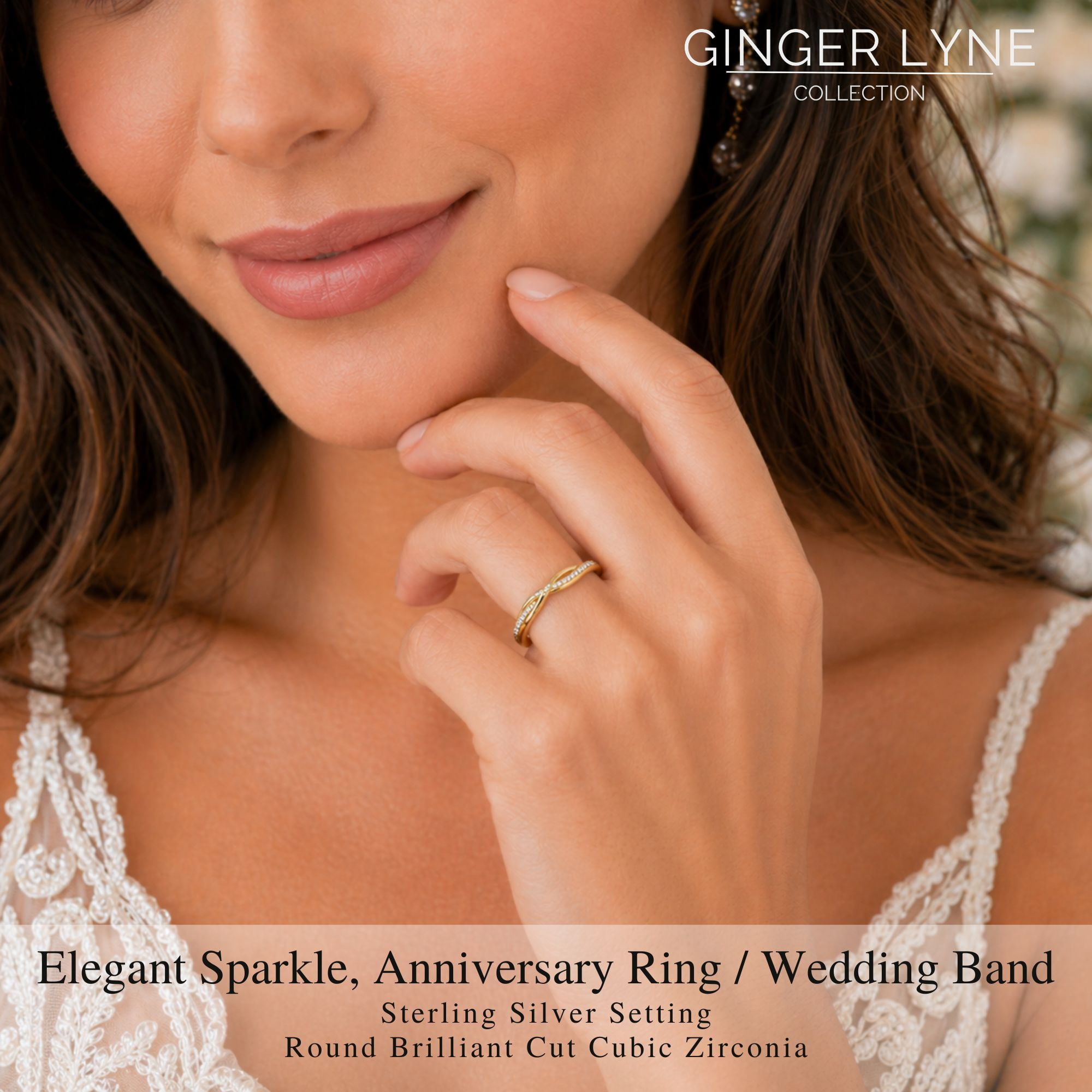 Queena Sterling Silver Wedding Band for Women Half Eternity Cz Anniversary Ring by Ginger Lyne Collection
