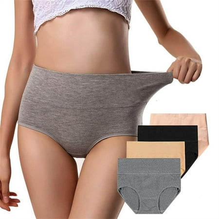 

amousa Underwear 4PCS High Elasticity Womens Underwear Soft Cotton High Waist Breathable Solid Color Briefs Panties For Women
