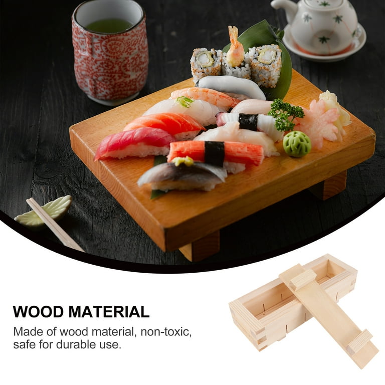 Ounona Wooden Rectangular Sushi Press Mold Box Sushi Making Kit DIY Sushi Rice Roller Molds Sushi Kitchen Making Tools (As Shown), Adult Unisex, Size
