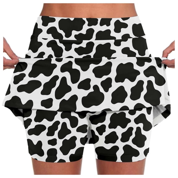 Skirts for Women's Casual Cow Print Skirt With Built In Shorts A Line High Waist Flowy Summer Skirt For Daily Wear Comfortable Stretchy Fashion Skirt White 4XL