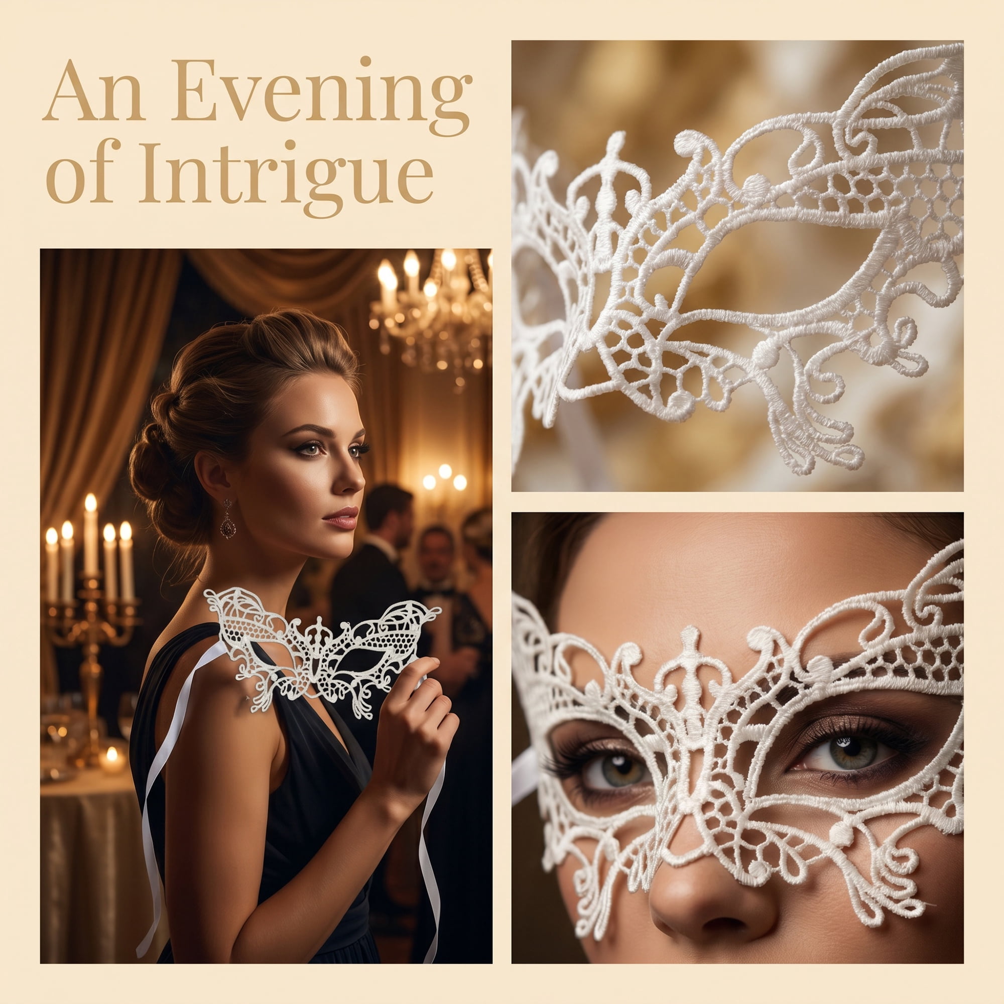 Unique Bargains 6-Pack Venetian Lace Eye Masks Set for Halloween Costume Party White Little Butterfly 8.7" x 5.1"