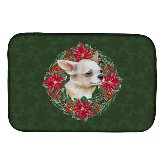 Chihuahua Leg up Poinsetta Wreath Dish Drying Mat
