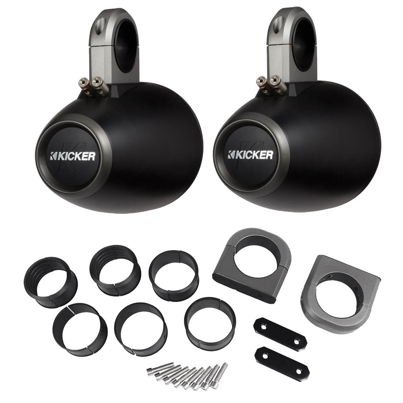 2 Pair (QTY 4) of Kicker 6.5" 2-Way 195 Watts Max Power Coaxial Marine Audio MultiColor LED Speakers with Charcoal Salt Water Grilles, 6.5" Marine Tower Speaker Enclosures (2 Pair) - Black