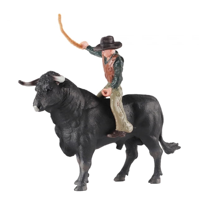 Figura de vaquero con toro Figura de vaca de granja Simulación realista Modelo de granja para toro negro de pie