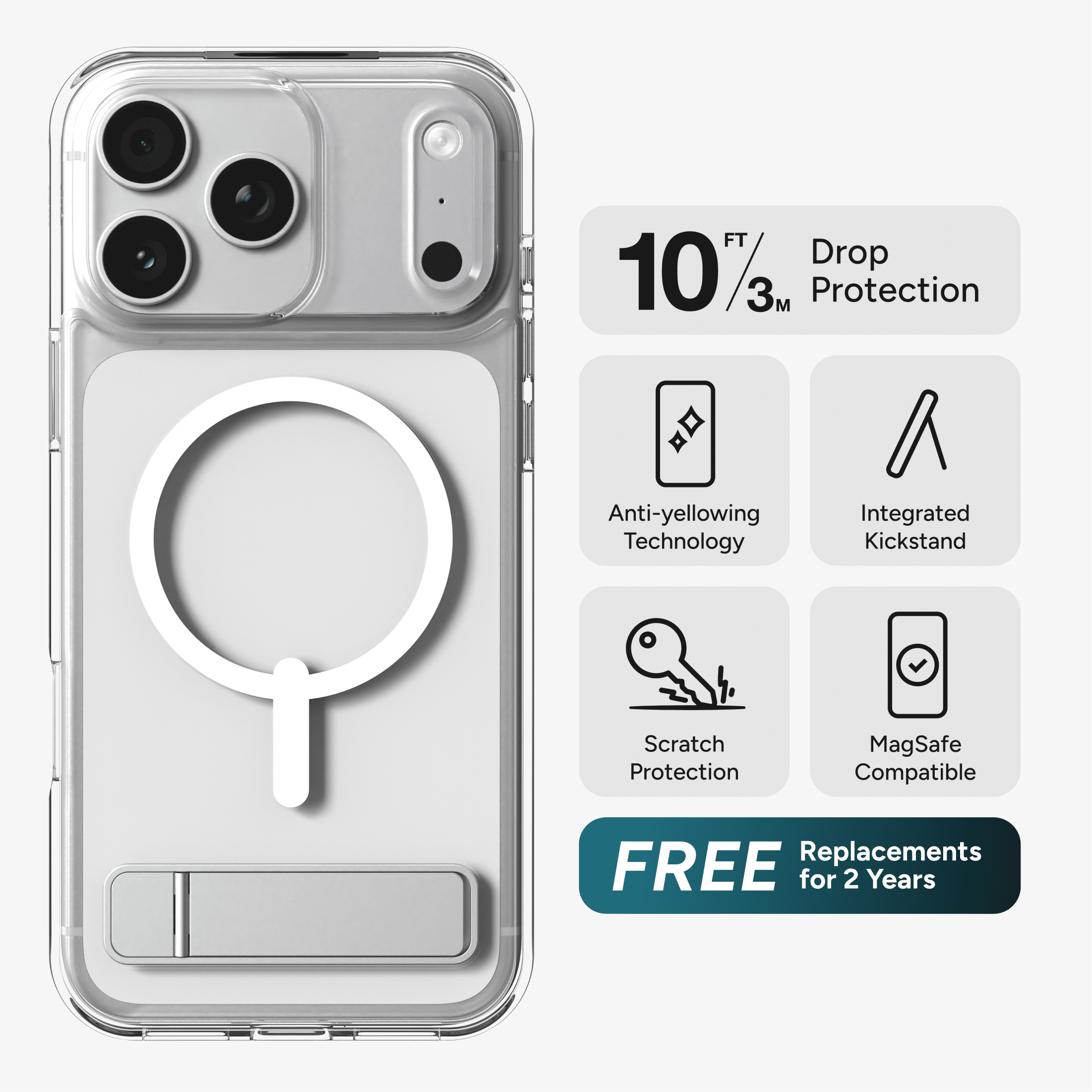 ZAGG Clear Snap with Kickstand - Apple iPhone 18 Pro Max & 17 Pro Max Clear Case with MagSafe and Built-In Kickstand
