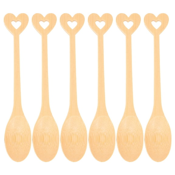 Hemobllo 6Pcs Heart Handle Bamboo Spoon for Serving Stirring Coffee Tea Ice Cream