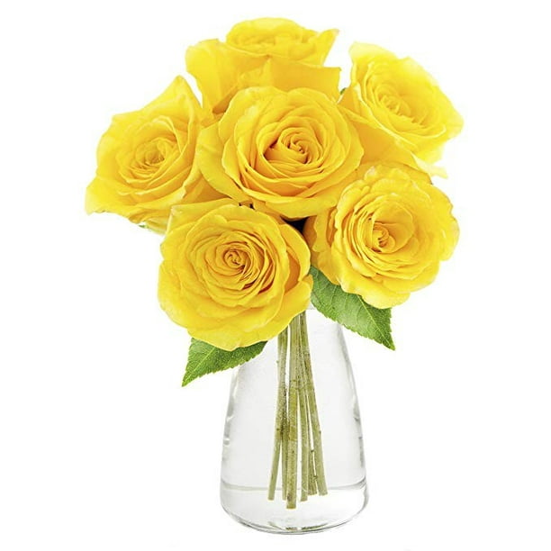 KaBloom Bouquet of 6 Yellow Roses in a Glass Vase Fresh Flowers for