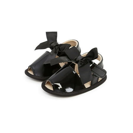 

Tenmix Toddler Kids Sandals Bowknot Crib Shoes Soft Sole Flat Sandal First Walkers Princess Dress Shoe Infant Non-Slip Lightweight Black 4C