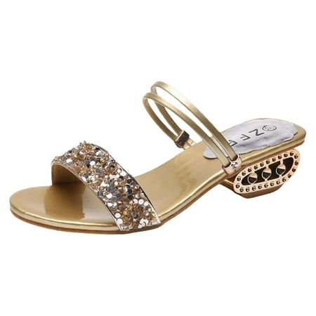 

Mnyotv Sandals Womens Summer Rhinestone Sequins With A Straight Strap Fashionable For Wearing In Europe And America One Shoe Two Sandals For Women Gold 39